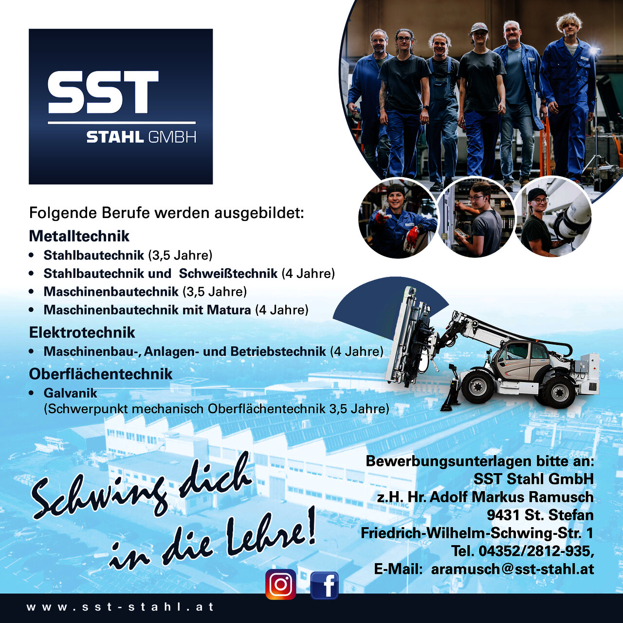 Inserat Lehrberufe bei SST Stahl